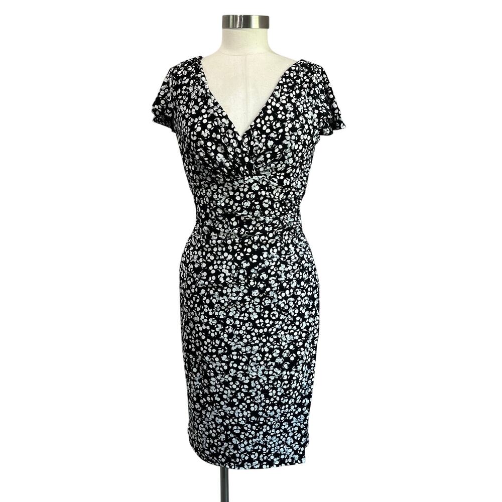 LAUREN Ralph Lauren Black Abstract Floral Surplice Dress Size 6